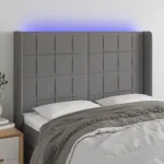Tăblie de pat cu LED, gri închis, 147x16x118/128 cm, textil GartenMobel Dekor