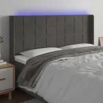 Tăblie de pat cu LED, gri închis, 183x16x118/128 cm, catifea GartenMobel Dekor