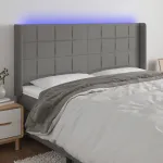 Tăblie de pat cu LED, gri închis, 183x16x118/128 cm, textil GartenMobel Dekor