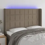 Tăblie de pat cu LED, gri taupe, 147x16x118/128 cm, textil GartenMobel Dekor