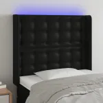Tăblie de pat cu LED, negru, 103x16x118/128 cm, piele ecologică GartenMobel Dekor