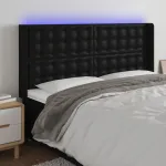 Tăblie de pat cu LED, negru, 147x16x118/128 cm, piele ecologică GartenMobel Dekor