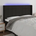 Tăblie de pat cu LED, negru, 183x16x118/128 cm, textil GartenMobel Dekor