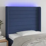 Tăblie de pat cu LED, albastru, 103x16x118/128 cm, textil GartenMobel Dekor