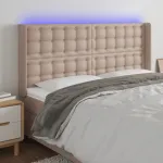 Tăblie de pat cu LED, cappuccino, 203x16x118/128 cm, piele eco GartenMobel Dekor