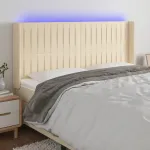 Tăblie de pat cu LED, crem, 183x16x118/128 cm, textil GartenMobel Dekor