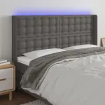 Tăblie de pat cu LED, gri, 183x16x118/128 cm, piele ecologică GartenMobel Dekor