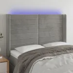 Tăblie de pat cu LED, gri deschis, 147x16x118/128 cm, catifea GartenMobel Dekor