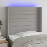 Tăblie de pat cu LED, gri deschis, 83x16x118/128 cm, textil GartenMobel Dekor