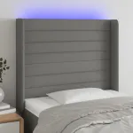 Tăblie de pat cu LED, gri închis, 103x16x118/128 cm, textil GartenMobel Dekor