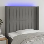 Tăblie de pat cu LED, gri închis, 103x16x118/128 cm, textil GartenMobel Dekor