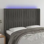Tăblie de pat cu LED, gri închis, 147x16x118/128 cm, catifea GartenMobel Dekor