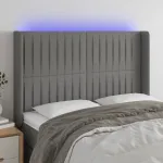 Tăblie de pat cu LED, gri închis, 147x16x118/128 cm, textil GartenMobel Dekor