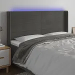 Tăblie de pat cu LED, gri închis, 163x16x118/128 cm, catifea GartenMobel Dekor