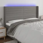 Tăblie de pat cu LED, gri închis, 183x16x118/128 cm, textil GartenMobel Dekor
