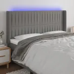 Tăblie de pat cu LED, gri închis, 203x16x118/128 cm, textil GartenMobel Dekor