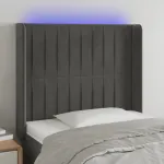 Tăblie de pat cu LED, gri închis, 83x16x118/128 cm, catifea GartenMobel Dekor