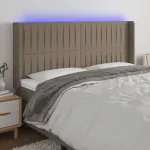 Tăblie de pat cu LED, gri taupe, 183x16x118/128 cm, textil GartenMobel Dekor