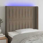 Tăblie de pat cu LED, gri taupe, 93x16x118/128 cm, textil GartenMobel Dekor