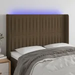 Tăblie de pat cu LED, maro închis, 147x16x118/128 cm, textil GartenMobel Dekor