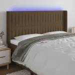 Tăblie de pat cu LED, maro închis, 163x16x118/128 cm, textil GartenMobel Dekor