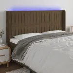 Tăblie de pat cu LED, maro închis, 183x16x118/128 cm, textil GartenMobel Dekor
