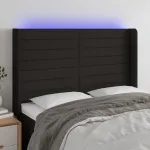 Tăblie de pat cu LED, negru, 147x16x118/128 cm, textil GartenMobel Dekor