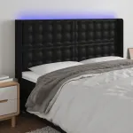 Tăblie de pat cu LED, negru, 203x16x118/128 cm, piele ecologică GartenMobel Dekor