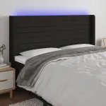 Tăblie de pat cu LED, negru, 203x16x118/128 cm, textil GartenMobel Dekor