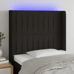 Tăblie de pat cu LED, negru, 83x16x118/128 cm, textil GartenMobel Dekor