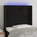 Tăblie de pat cu LED, negru, 93x16x118/128 cm, catifea GartenMobel Dekor