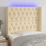 Tăblie de pat cu LED, crem, 103x16x118/128 cm, textil GartenMobel Dekor