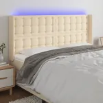 Tăblie de pat cu LED, crem, 183x16x118/128 cm, textil GartenMobel Dekor