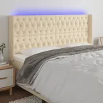 Tăblie de pat cu LED, crem, 203x16x118/128 cm, textil GartenMobel Dekor