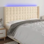 Tăblie de pat cu LED, crem, 203x16x118/128 cm, textil GartenMobel Dekor