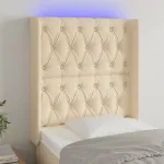 Tăblie de pat cu LED, crem, 83x16x118/128 cm, textil GartenMobel Dekor
