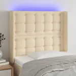 Tăblie de pat cu LED, crem, 93x16x118/128 cm, textil GartenMobel Dekor