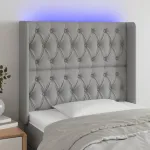 Tăblie de pat cu LED, gri deschis, 103x16x118/128 cm, textil GartenMobel Dekor
