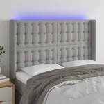 Tăblie de pat cu LED, gri deschis, 147x16x118/128 cm, textil GartenMobel Dekor