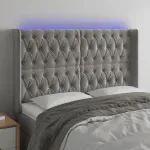 Tăblie de pat cu LED, gri deschis, 163x16x118/128 cm, catifea GartenMobel Dekor