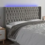 Tăblie de pat cu LED, gri deschis, 203x16x118/128 cm, catifea GartenMobel Dekor