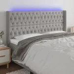 Tăblie de pat cu LED, gri deschis, 203x16x118/128 cm, textil GartenMobel Dekor