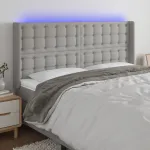 Tăblie de pat cu LED, gri deschis, 203x16x118/128 cm, textil GartenMobel Dekor