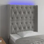 Tăblie de pat cu LED, gri deschis, 83x16x118/128 cm, catifea GartenMobel Dekor