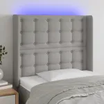 Tăblie de pat cu LED, gri deschis, 83x16x118/128 cm, textil GartenMobel Dekor