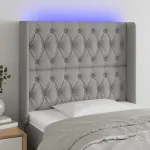 Tăblie de pat cu LED, gri deschis, 93x16x118/128 cm, textil GartenMobel Dekor