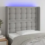Tăblie de pat cu LED, gri deschis, 93x16x118/128 cm, textil GartenMobel Dekor