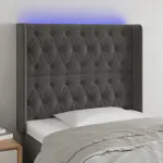 Tăblie de pat cu LED, gri închis, 103x16x118/128 cm, catifea GartenMobel Dekor
