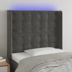 Tăblie de pat cu LED, gri închis, 103x16x118/128 cm, catifea GartenMobel Dekor
