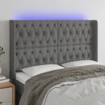 Tăblie de pat cu LED, gri închis, 147x16x118/128 cm, textil GartenMobel Dekor